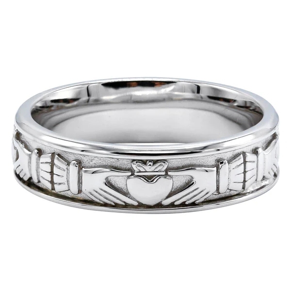 Mens White Gold Plated Crown Heart Ring