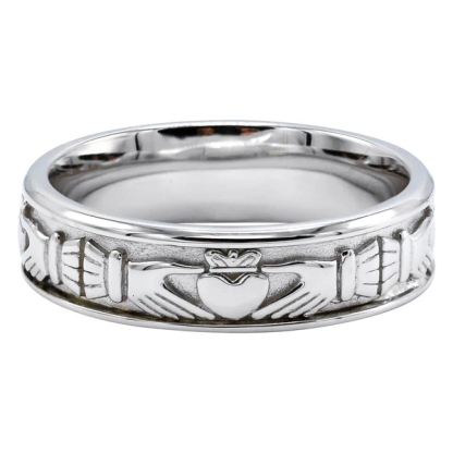 Mens White Gold Plated Crown Heart Ring