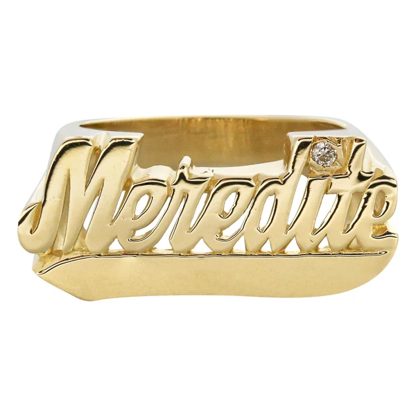 Personalized Gold Plate Name Ring with Birthstone