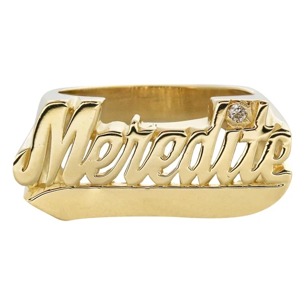 Personalized Gold Plate Name Ring with Birthstone