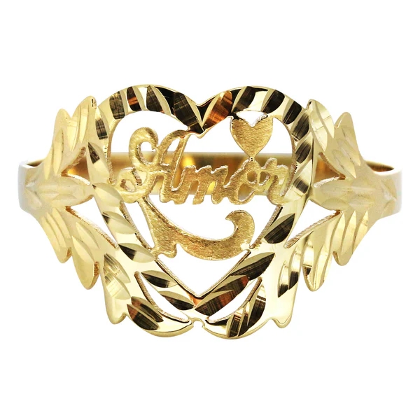 Personalized Heart Shape Nugget Ring Gold Plated Name Ring