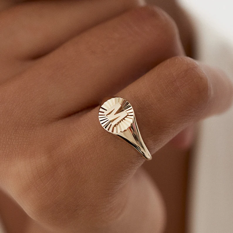 Personalized Initial Letter Ring Gold Plated Custom Ring