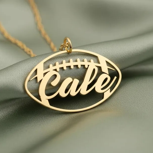 Football Nameplate Pendant Personalized Name Necklace