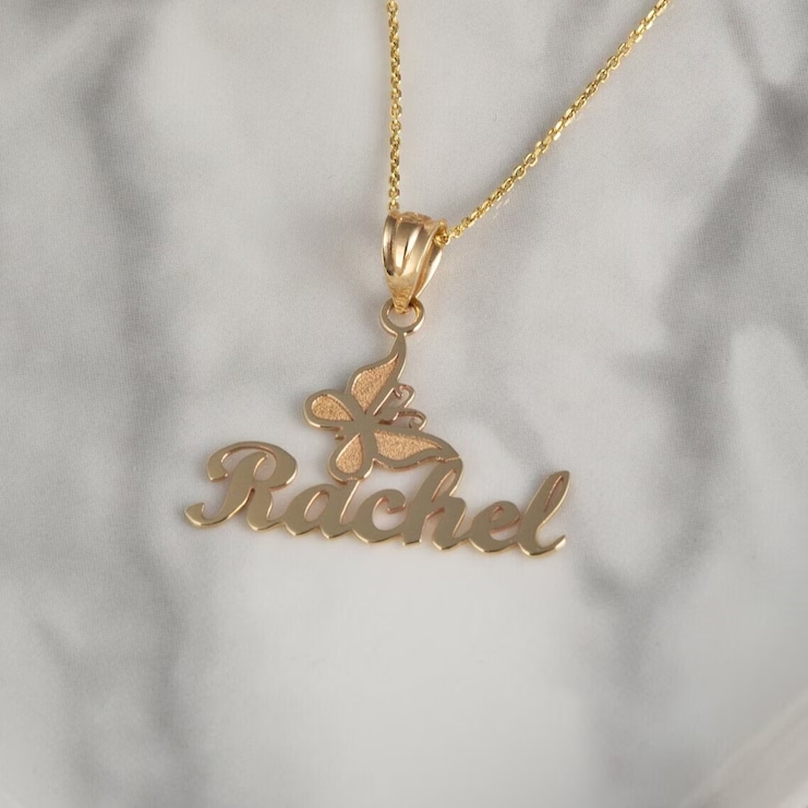 Personalized Butterfly Nameplate Gold Plated Name Necklace