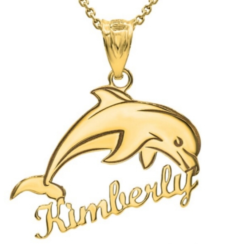 Gold Plated Dolphin Nameplate Personalized Name Necklace