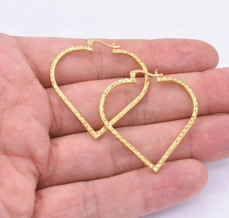Gold Plated Diamond Cut Heart Earrings