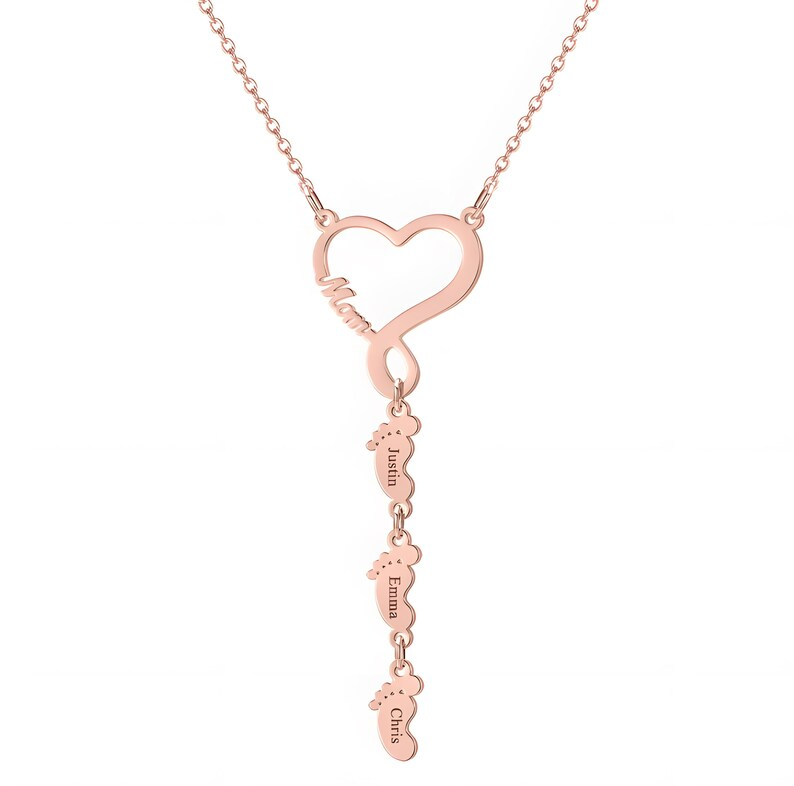 1-5 Baby Footprint Nameplate Custom Heart Mom Necklace