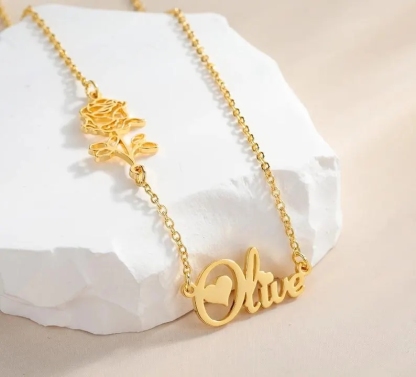 Gold Plated Custom Flower Name Necklace