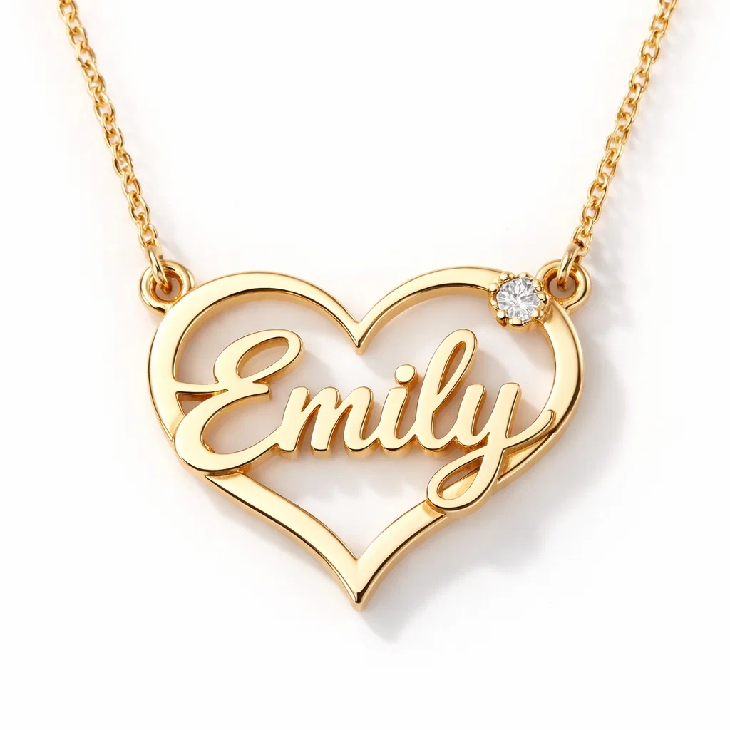 Heart Shaped Name Necklace with Birthstones Personalized Name Necklace