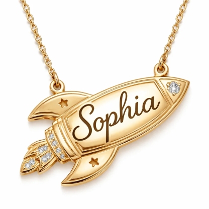 Gold Plated Rocket Nameplate Necklace Personalized Name Necklace
