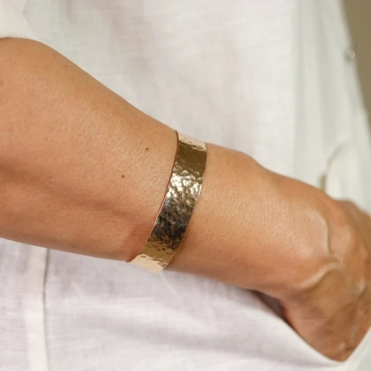  12mm Gold Plated Hammered Cuff Bracelet