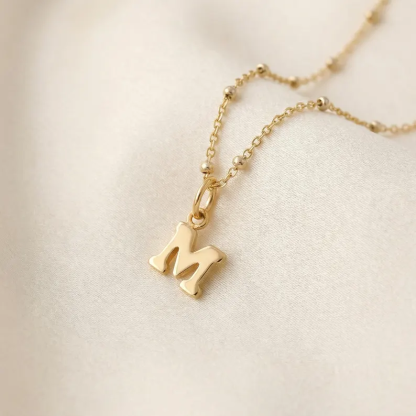Gold Plated Personalized Initial Necklace with Bead Chain