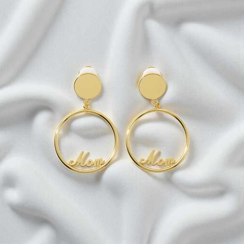 Gold Plated Clip On Name Hoop Earrings