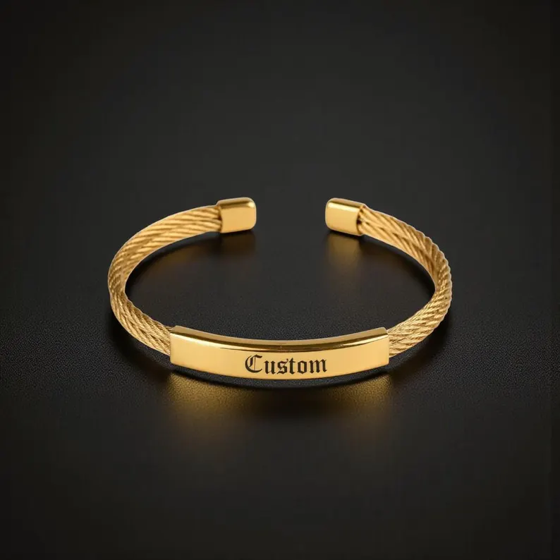 Personalized Cable Bracelet Engraved Minimalist Cuff Name Bracelet