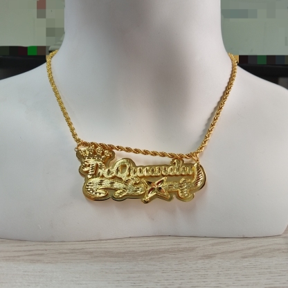 Gold Plated Crown Diamond Cut Doule Layer Custom Name Necklace