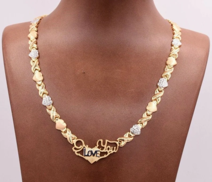 I Love You Kisses & Hearts Necklace Two Tone XOXO Chain Necklace