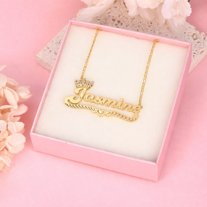 Gold Plated Diamond Cut Crown Nameplate Necklace Custom Name Necklace
