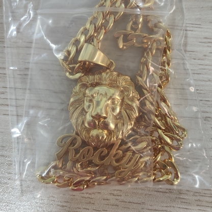 Lion Nameplate Pendant Personalized Custom Gold Plated Name Necklace for Men