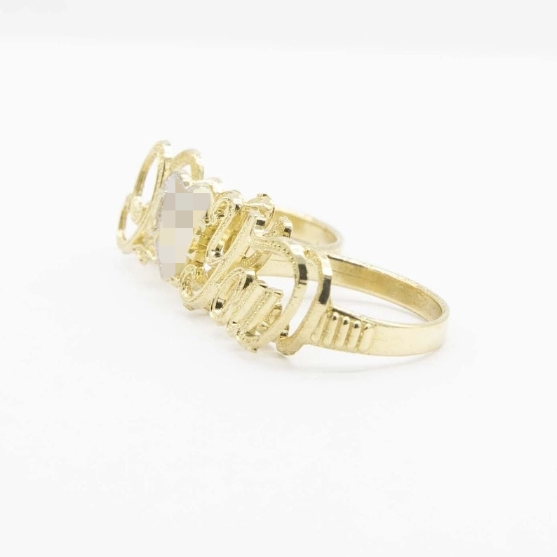 I Love You Script Textured Heart Photo Ring Personalized Two Finger Ring