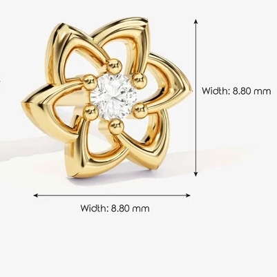 Gold Plated Flower Earrings Stud Earrings with Diamond
