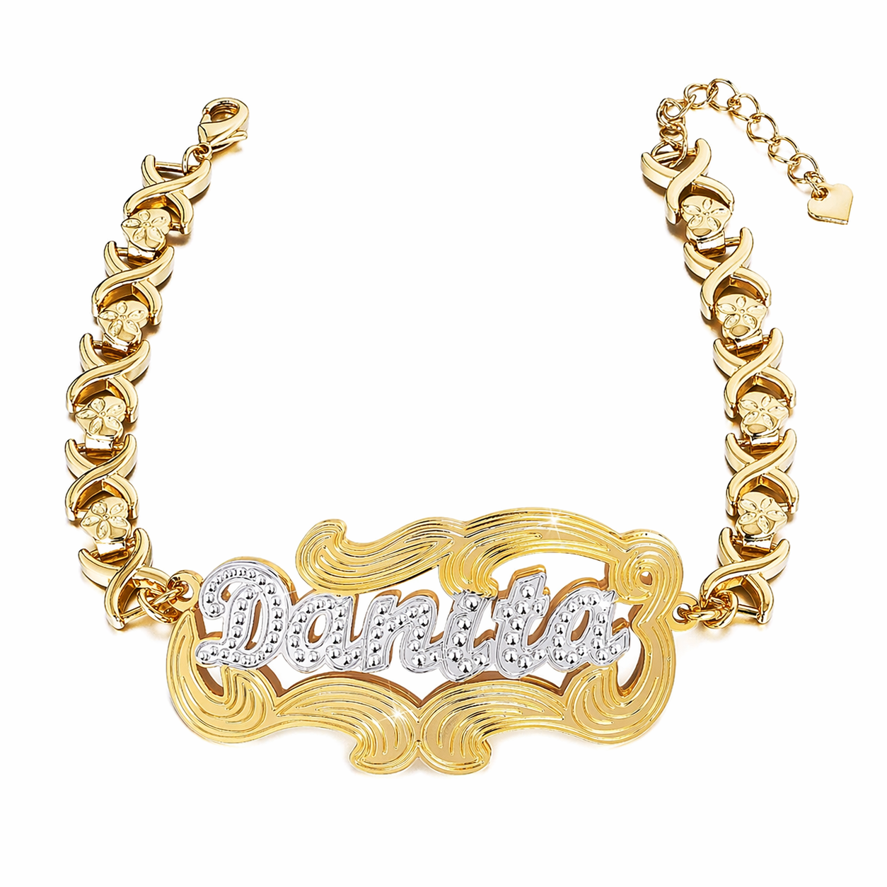 Double Layer Two Tone with Two Birds Gold Plated XOXO Chain Personalized Custom Name Bracelet-silviax