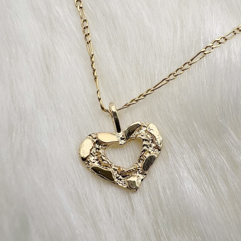 Gold Plated Diamond Cut Nugget Heart Pendant Necklace