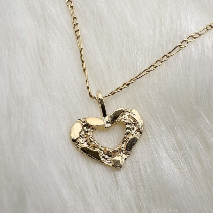 Gold Plated Diamond Cut Nugget Heart Pendant Necklace