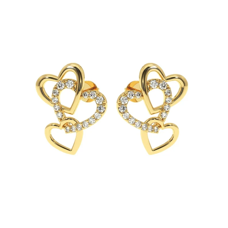Shiny Diamonds Gold Plated Hearts Stud Earring