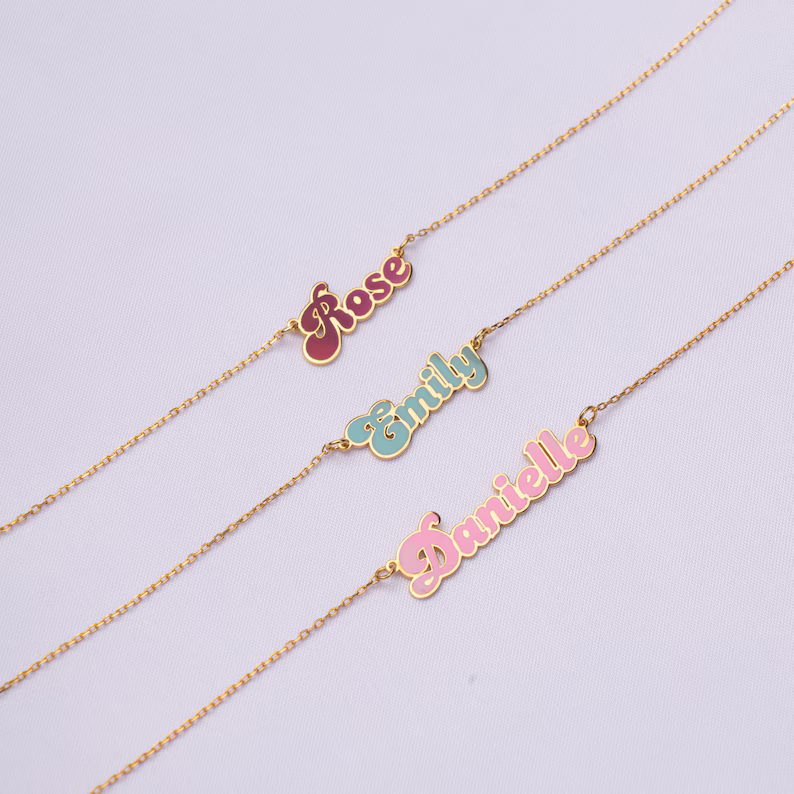 Colorful Nameplate Necklace Personalized Blue Pink Name Necklace
