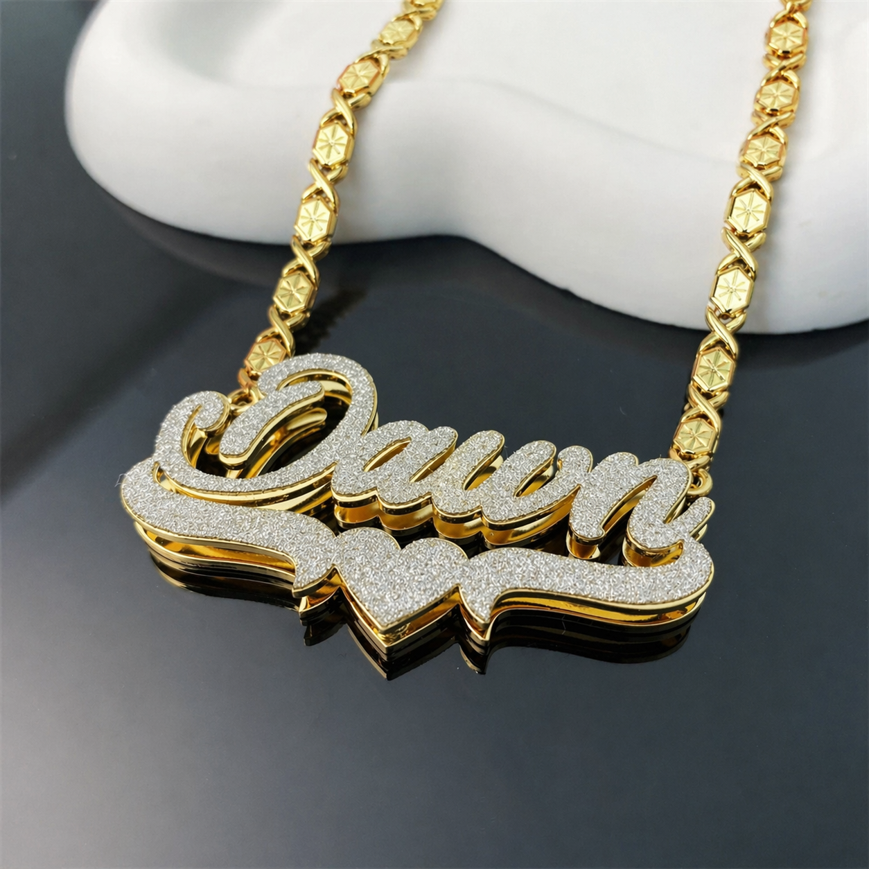 Shiny Bling Double Plated Name Necklace Personalized Custom Name Necklace With XOXO Chain