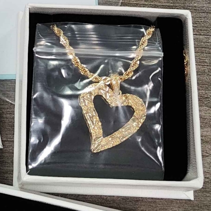 Gold Plated Nugget Necklace Diamond Cut Charm Heart Necklace