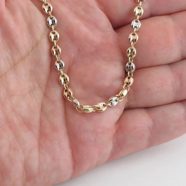Tri-Color Gold Plated Puffed Mariner Link Bracelet