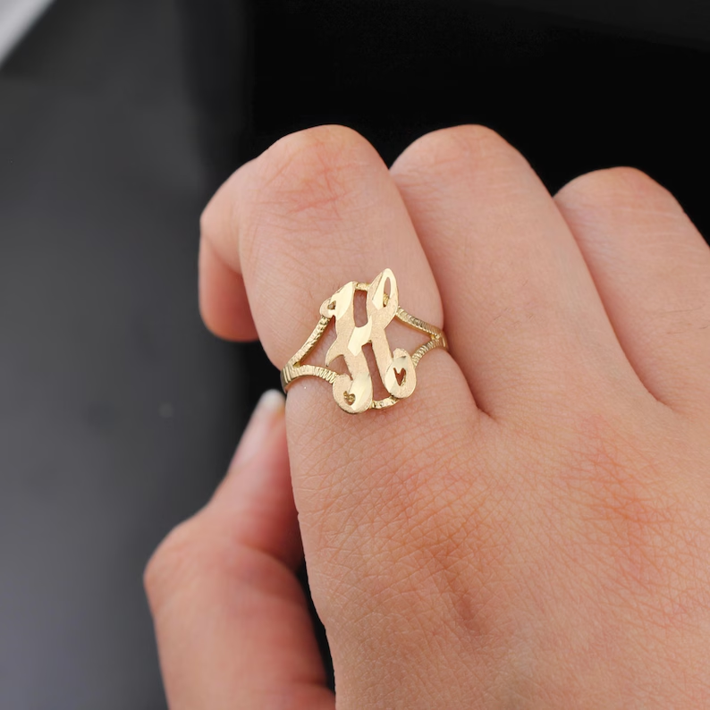 Nugget Ring Gold Plated Initial Ring Personalized Letter Ring