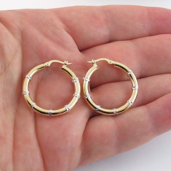30mm Gold Plated Hoop Earrings Diamond Cut Earrings