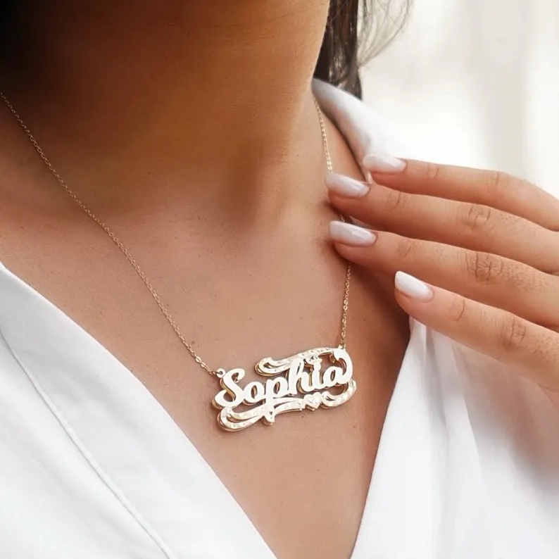 Gold Plated Custom Name Necklace Diamond Cut Doube Plated Name Necklace