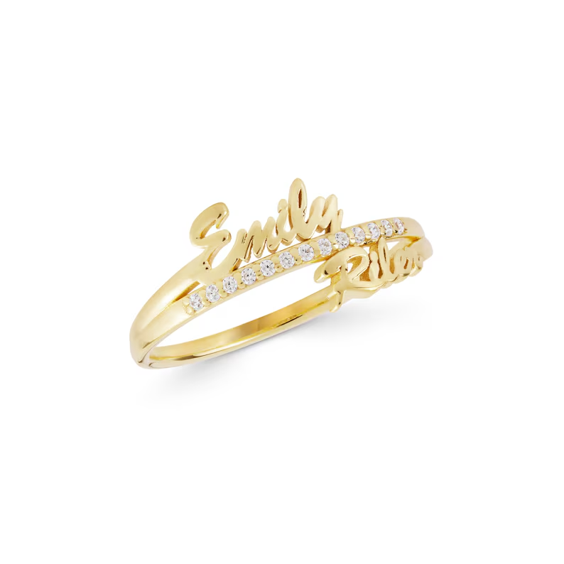 Custom Gold Plated 2 Names Ring Personalized Diamond Name Ring