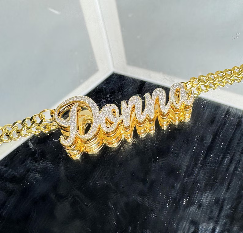Personalized Bling Double Plate Necklace Shiny Name Necklace