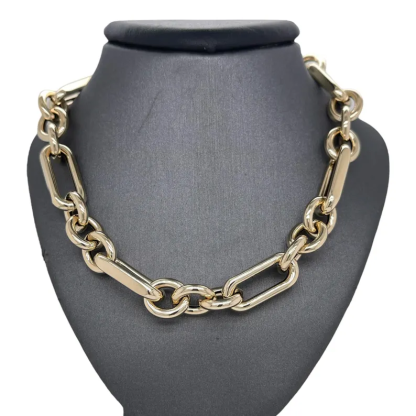 14k Gold Plated Italian Mixed Trombone Chunky Link Chain Necklace