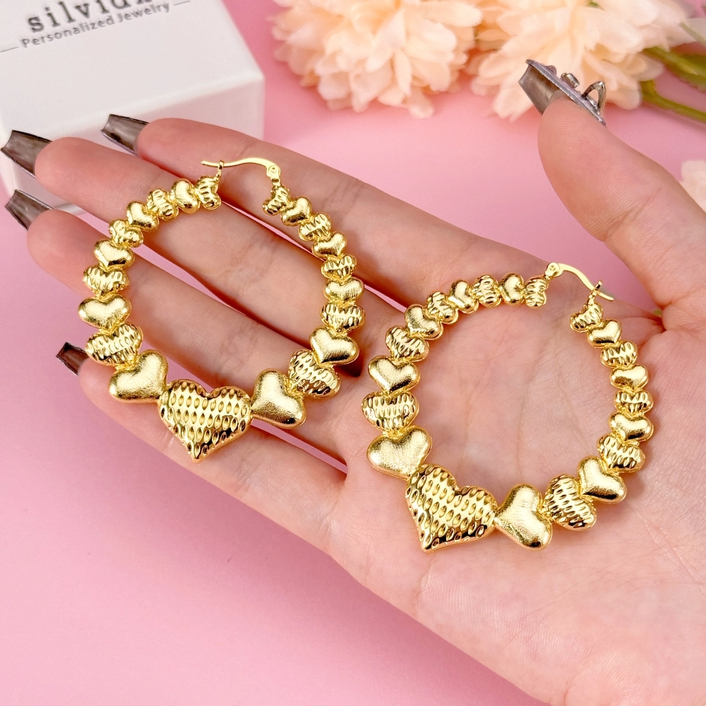 Customized Gold Plated Heart Hoop Earrings with Nameplate