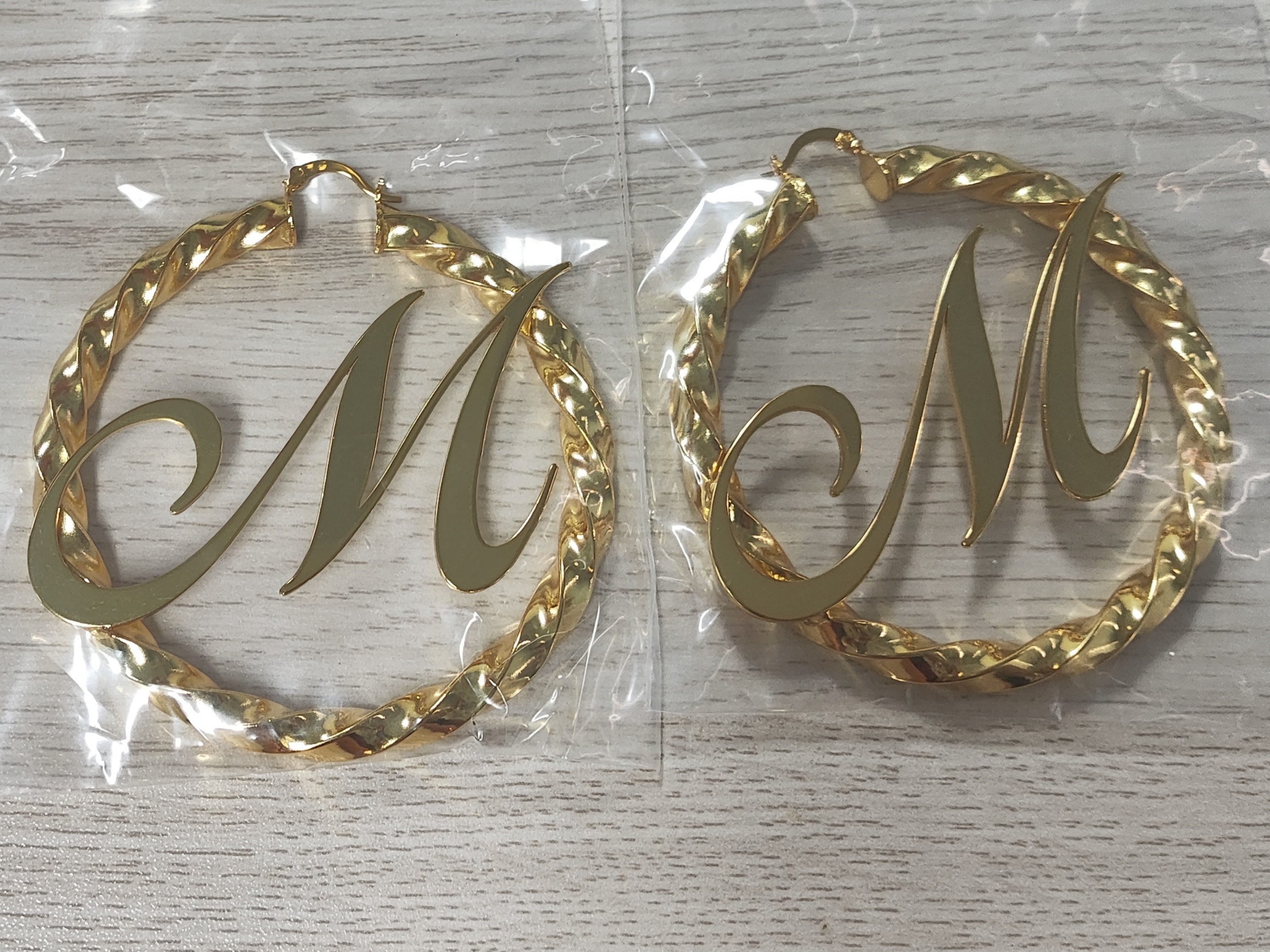 70mm Personalized Gold Plated Big Letter Initial Earrings