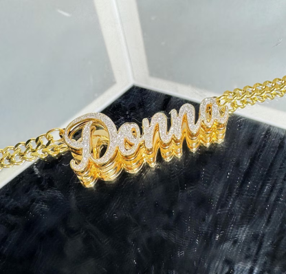 Personalized Bling Double Plate Necklace Shiny Name Necklace