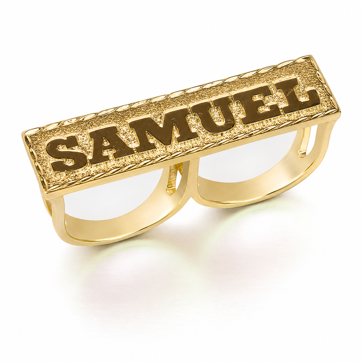 Personalized Bar Name Ring Gold Plated Two Finger Name Ring 