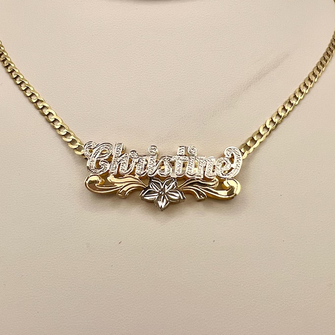 Two Tone Flower Name Necklace Gold Plated Custom Double Plated Name Necklace