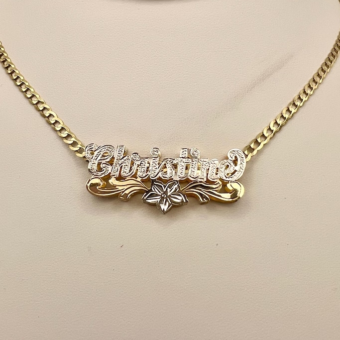 Two Tone Flower Name Necklace Gold Plated Custom Double Plated Name Necklace