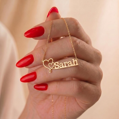 Double Heart Name Necklace Gold Plated Custom Name Necklace