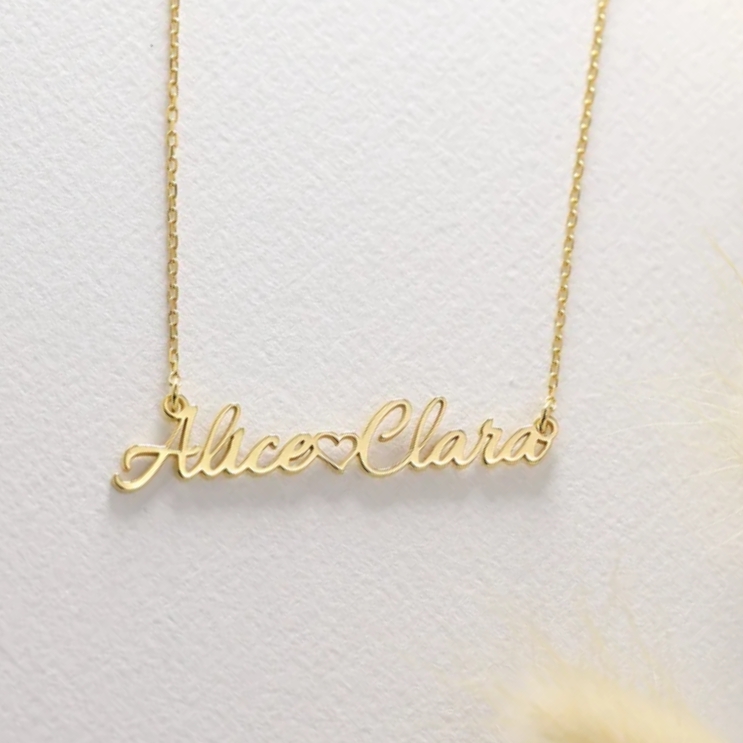 Gold Plated Two Names Necklace Custom Names Necklace with Heart