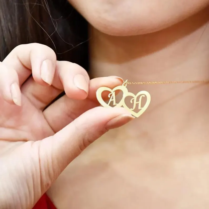 Personalized Gold Plated Two Heart Initial Necklace