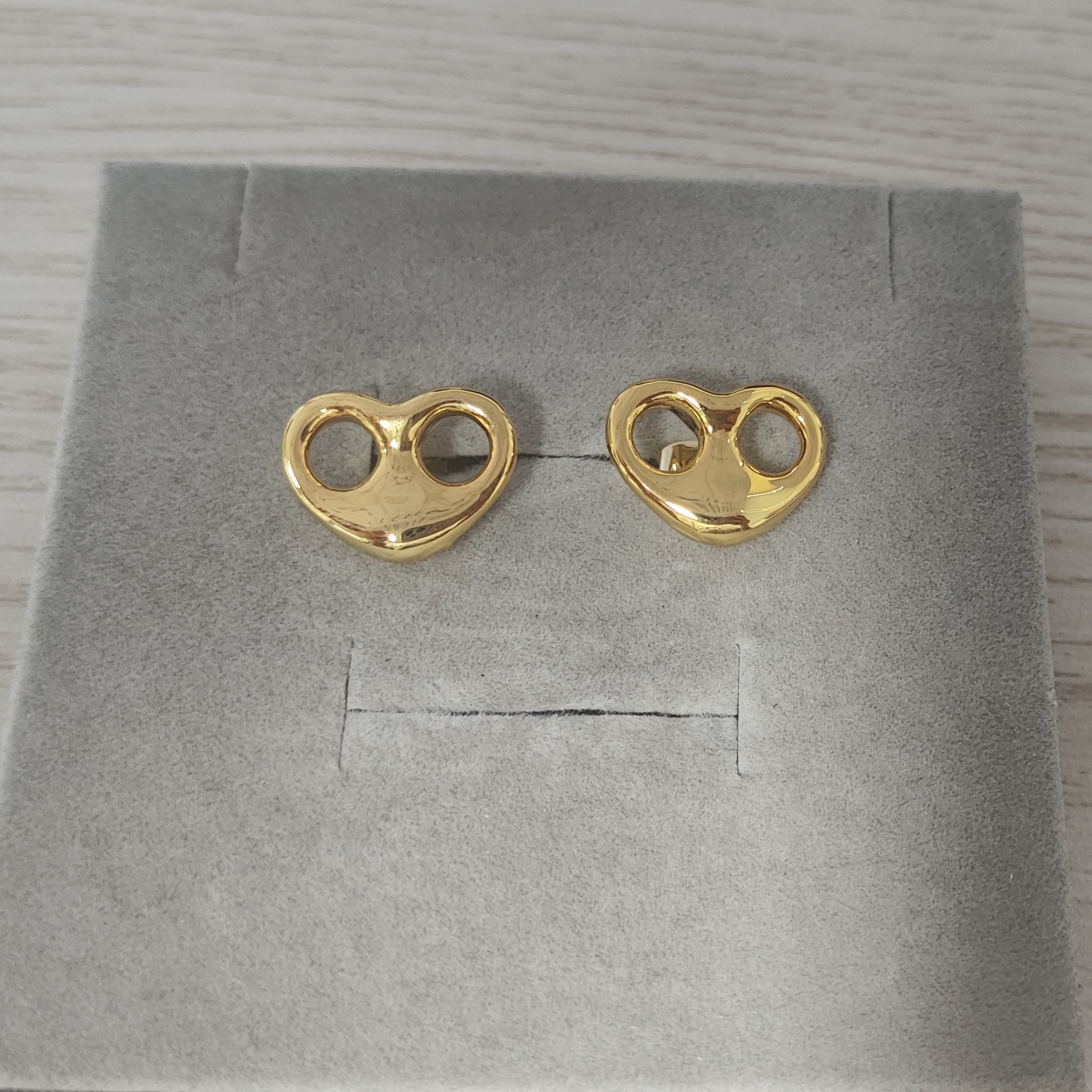 Gold Plated Puffed Heart Mariner Link Stud Earrings