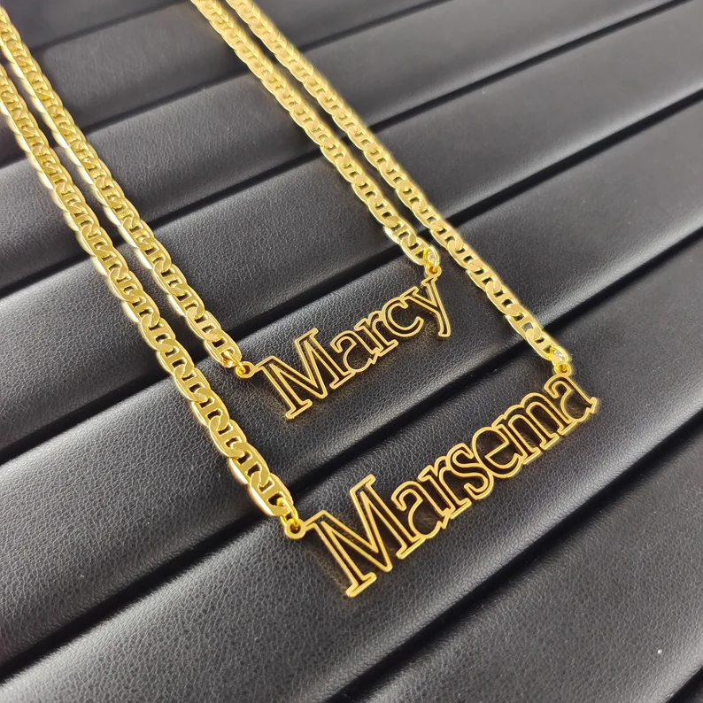 Hollow Letter Personalized Nameplate Custom Gold Plated Name Necklace