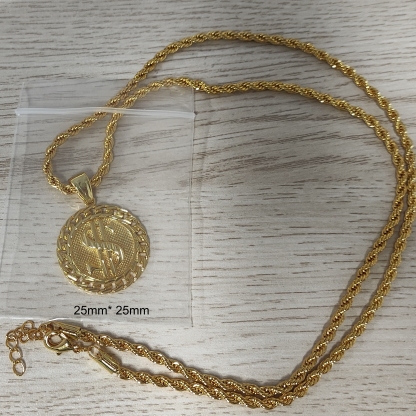 Dollar Money Round Pendant Necklace